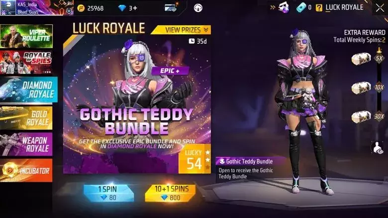 Gothic Teddy Bundle Next Diamond Royale Free Fire November 2022
