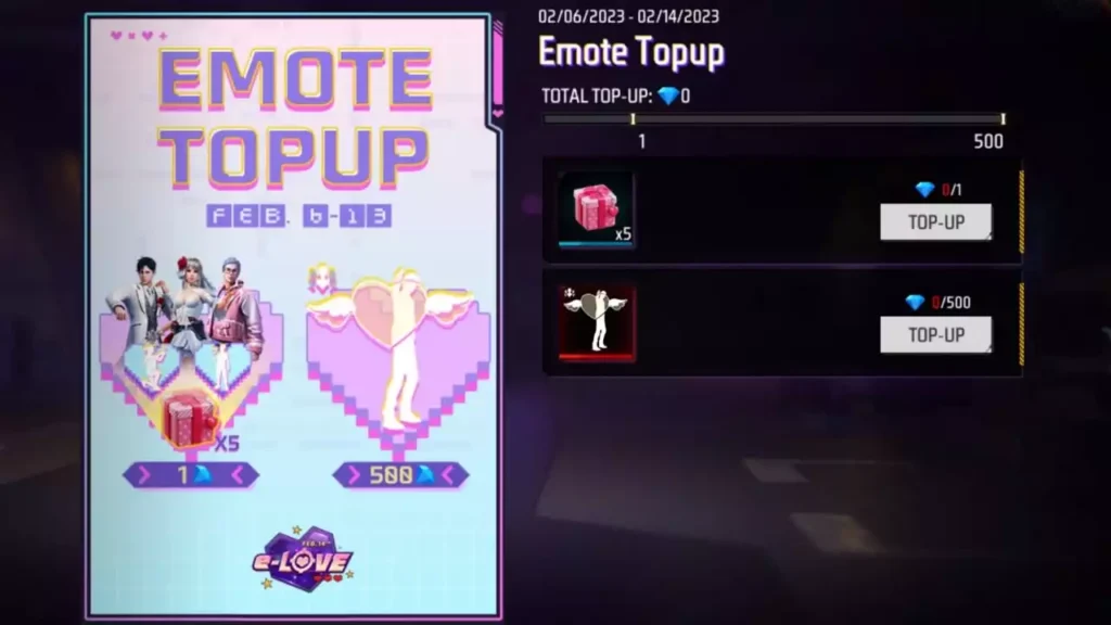 Free Fire Max Emote Top-up Event 2023 Claim Be My Valentine Emote